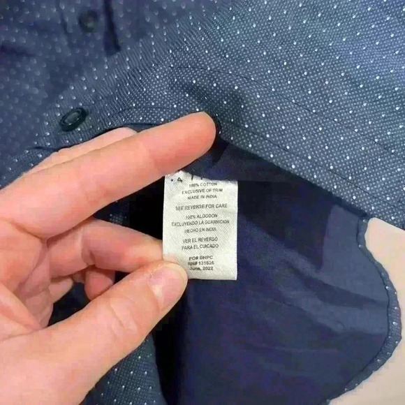 Rugby University Men’s Short Sleeve Button Down Shirt Blue White Dots Size M - Picture 6 of 6